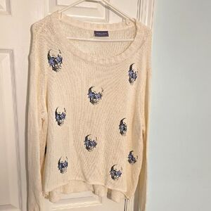 Wooden ships Cream and Blue Crew Neck Sweater with Skull Pattern